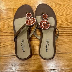 Kenneth Cole Reaction Brown Sandals with Beaded Accents